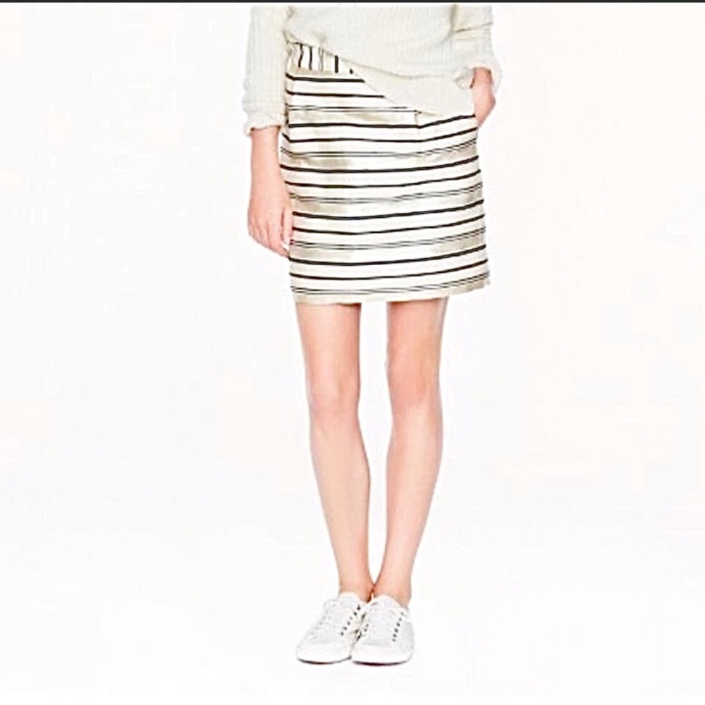 J. Crew striped ivory/gold/black skirt